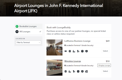 Salas VIP del aeropuerto en la vista previa de búsqueda de JFK.
